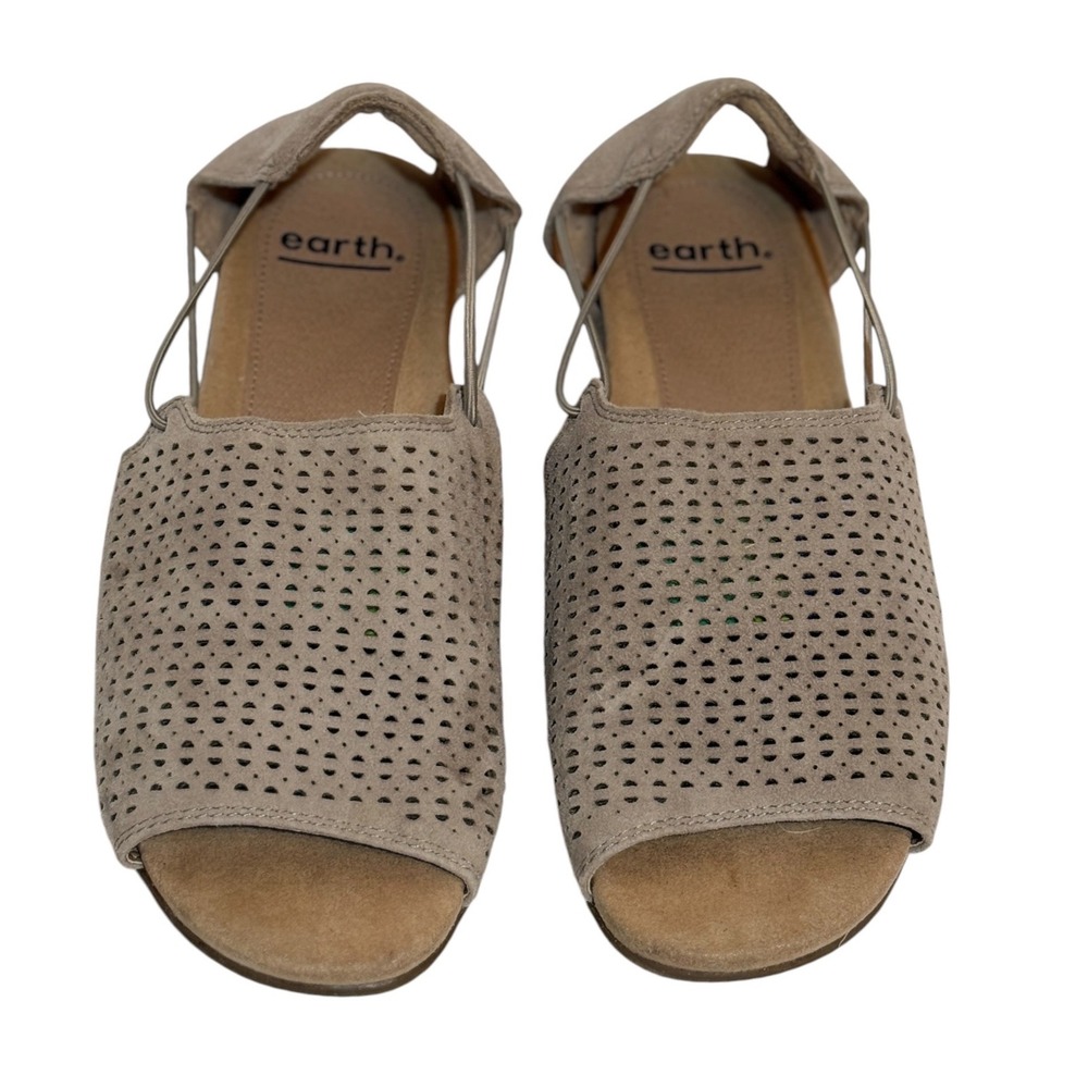 Earth Origins Taupe Perforated Suede Bungee Strap Sandals Women Size 8/8.5 Shoes - Picture 3 of 4